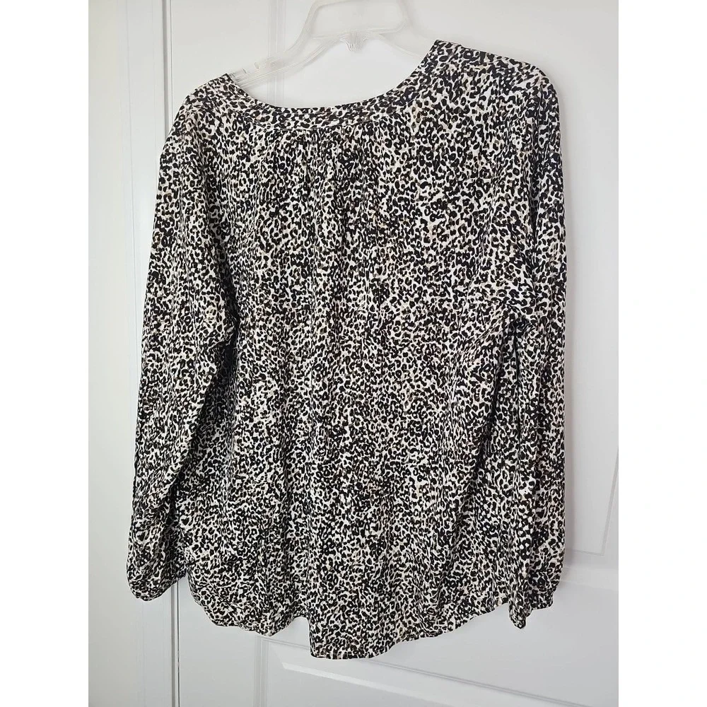 Old Navy Top Womens XL Brown Black Leopard Button Popover Long Sleeve Tunic‎